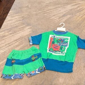 Vtg 80s size 7 , 2 piece no fishing zone set made in Egypt lightning Bug tag
